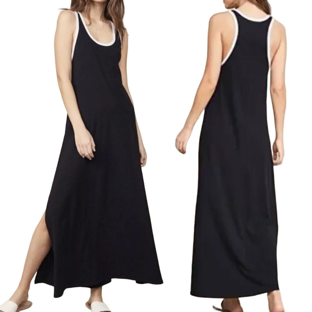 Sundry Maxi Dress Racerback Scoopneck Side Slits Cotton BlackWomens Large